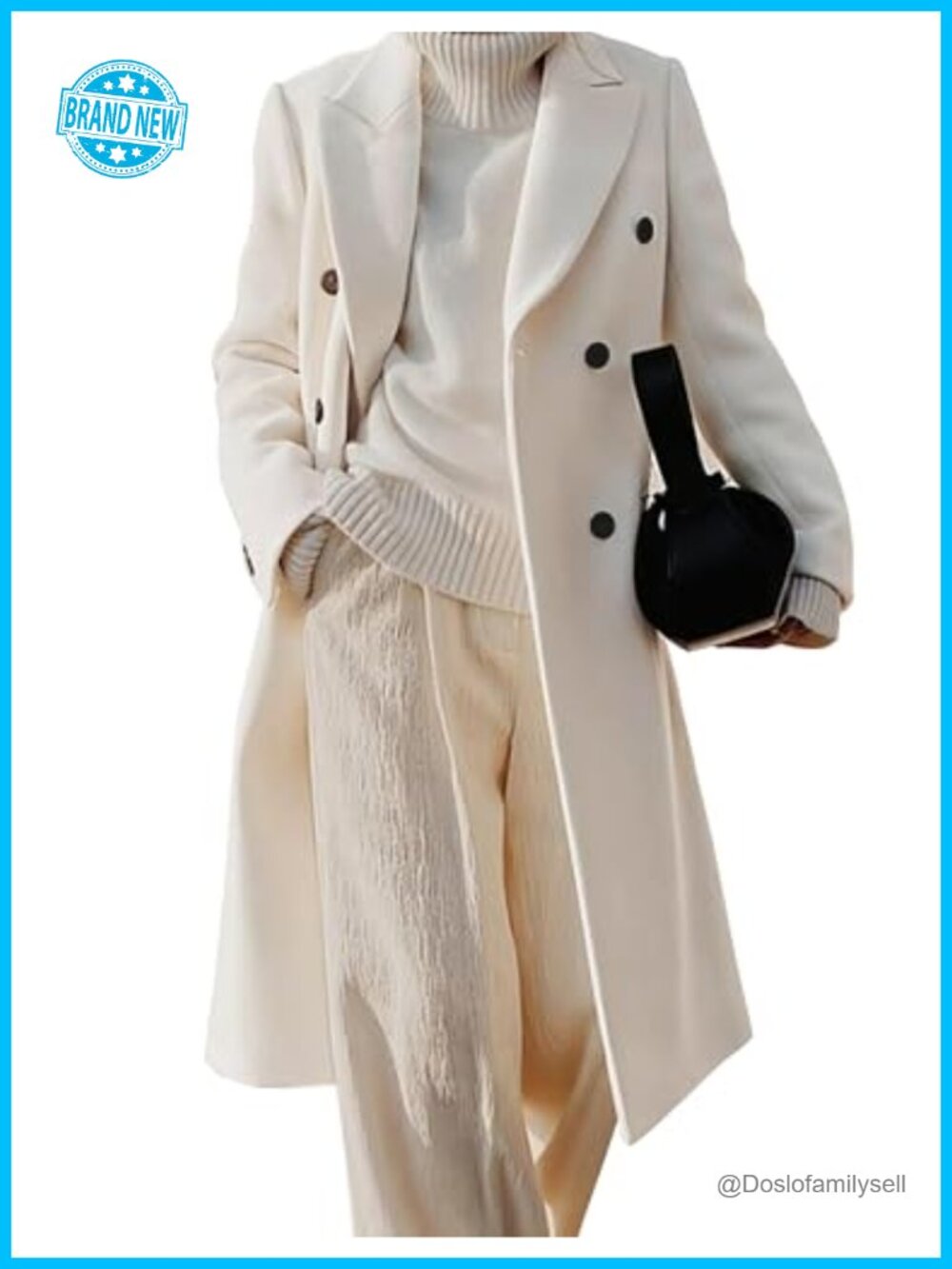 Womens Long Wool Blend Pea Coat Notch Lapel Double Breasted Fall Winter